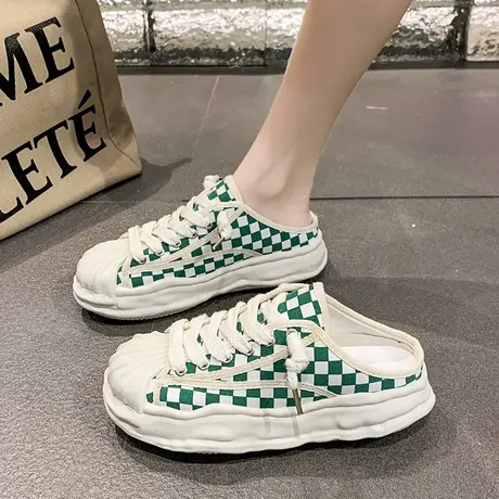 爆款贝壳头帆布厚底一脚蹬拖鞋女2023新懒人包头半拖夏外穿溶解鞋商品大图