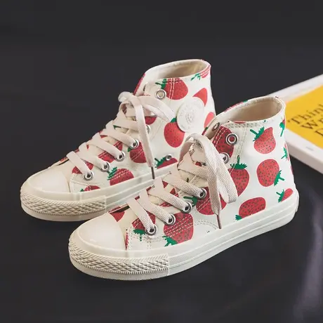 草莓鞋2023秋季新款板鞋复古港风小白鞋子女百搭韩版学生帆布鞋女商品大图