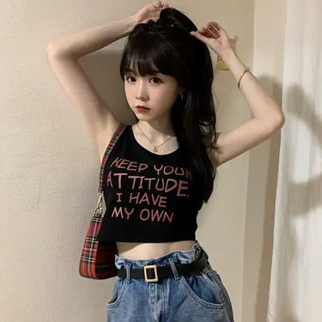 纯棉美背小吊带运动坎肩背心内搭无袖t恤女夏季外穿短款修身上衣商品大图