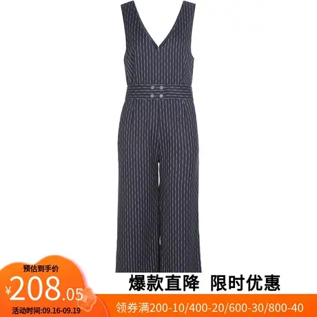 【艾格】2023春季新款条纹口袋可拆卸腰带淑女气质阔腿连体裤女商品大图