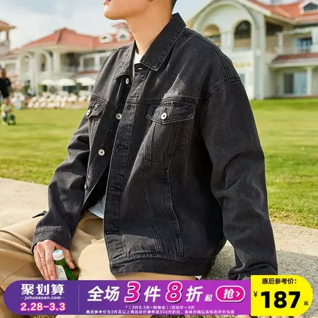 唐狮2024春季新款牛仔外套男黑色户外休闲高级牛仔衣春秋男夹克潮图片