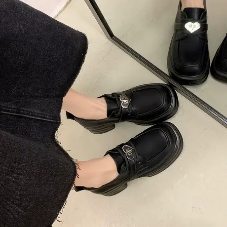 厚底乐福鞋女2024年春秋季新款复古英伦风单鞋法式粗跟防滑小皮鞋图片