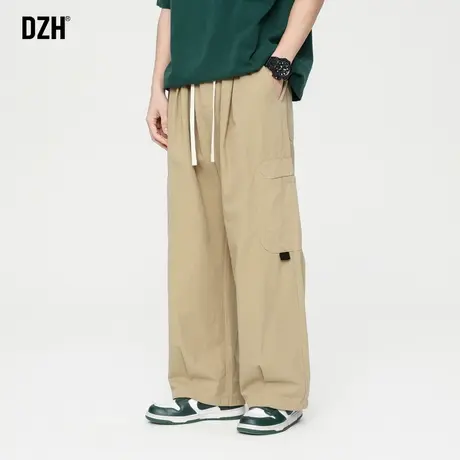 男士卡其色纯棉工装裤男秋季裤子宽松直筒阔腿运动裤2023新款长裤商品大图