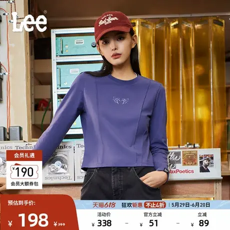 Lee25春夏新品舒适版圆领胶印图案女长袖T恤休闲潮LWT009856K99图片