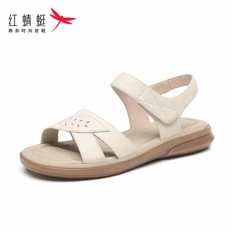 红蜻蜓正品真皮软底防滑妈妈凉鞋夏季平跟中年女鞋平底舒适软时尚商品大图