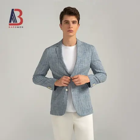 BAROMON/培罗蒙2023秋新款棉麻西装薄款半夹修身单西亚麻西服外套商品大图