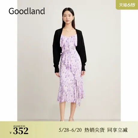 Goodland美地夏季透气镂空蝙蝠袖毛针织开衫图片