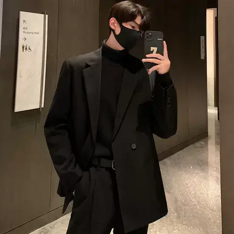 OOTD男士双排扣西服休闲风松驰感宽松外套潮流痞帅垂感西装一套装图片
