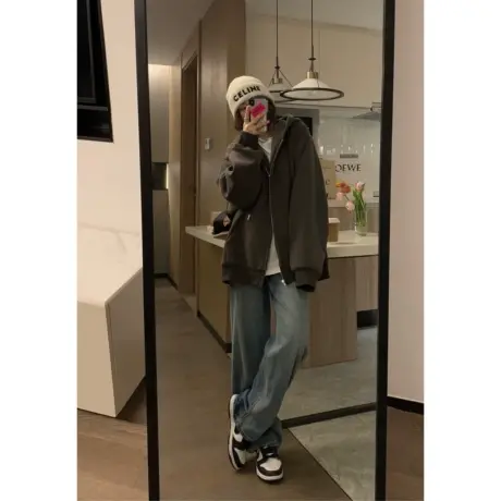 超火cec秋季新款大码加绒卫衣女美式慵懒风情侣开衫外套潮ins上衣商品大图