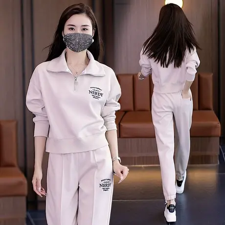 拉夏贝尔洋气炸街休闲运动套装女秋2025年新款立领卫衣卫裤两件套商品大图