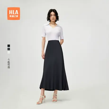 HLA/海澜之家修身短袖针织衫25夏秋新翻领透气显瘦轻薄上衣女装商品大图
