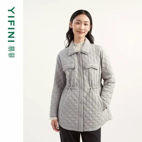 [专柜同款]Yifini/易菲中长款翻领通勤绗线棉服女棉衣百搭外套商品大图