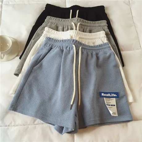 ins超火休闲运动华夫格短裤女夏季薄款宽松紧高腰居家外穿睡裤子商品大图