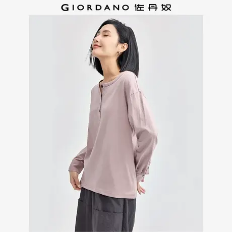佐丹奴T恤女装纯棉亨利领衬衫袖针织长袖T恤 13324743图片