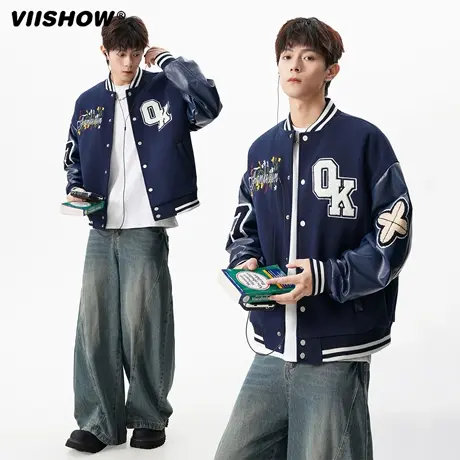 VIISHOW美式毛巾绣棒球服男士外套春秋季新款潮牌情侣飞行服夹克商品大图