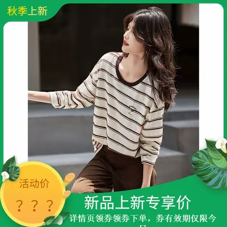 2025年秋季女减龄通勤百搭新款休闲圆领条纹长袖T恤女装上衣商品大图