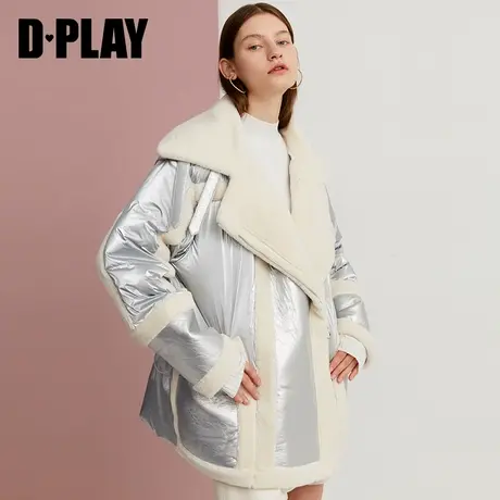 DPLAY德帕拉冬季新品银色质感皮毛拼接仿皮草宽松保暖外套女商品大图