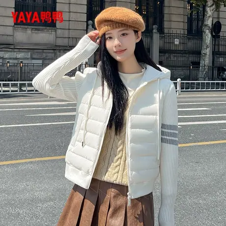 【鸭鸭甄选】鸭鸭羽绒服女士2024新品短款小香风针织连帽外套商品大图