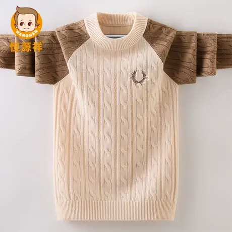 恒源祥男童针织衫儿童洋气拼接毛衣中大童秋冬拼色加厚打底羊毛衫商品大图