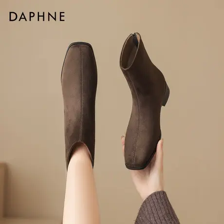 达芙妮绒面短靴女2026新款冬季弹力瘦瘦靴加绒袜靴平底法式妈妈鞋商品大图