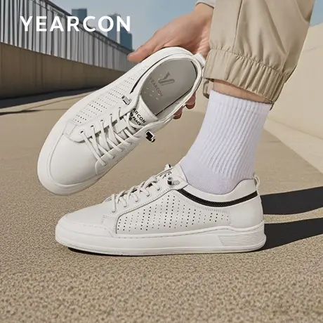 意尔康休闲鞋男2026夏款打孔透气单鞋真皮小白鞋免系带舒适板鞋男商品大图