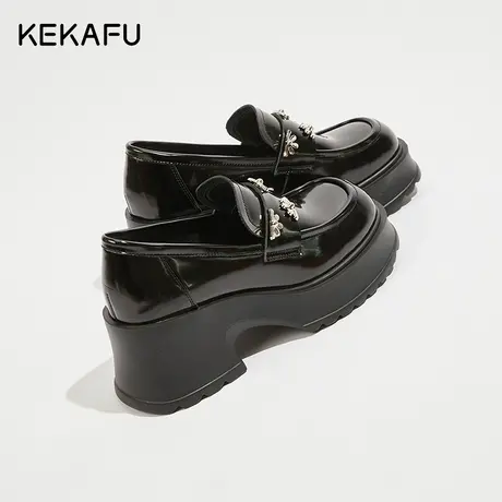 珂卡芙厚底乐福鞋女2023春秋新款粗跟高跟单鞋百搭英伦风小皮鞋女商品大图