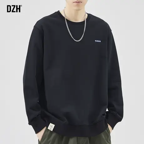 男生黑色卫衣男圆领秋季潮牌休闲长袖上衣男款外套宽松2023年新款商品大图