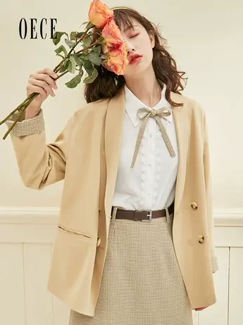 【买1送1】Oece复古英伦西服春秋新款韩版休闲气质女小西装外套商品大图