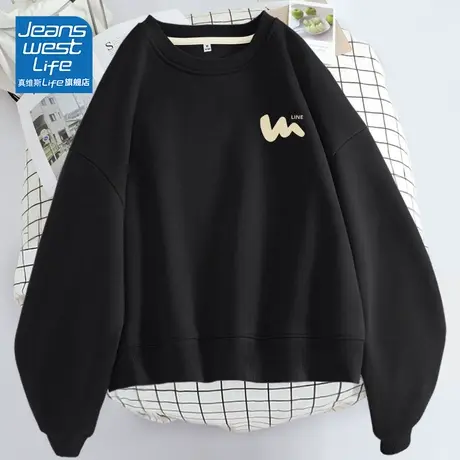 真维斯LIFE黑色卫衣女短款2023秋季新款休闲简约ins百搭显瘦外套商品大图