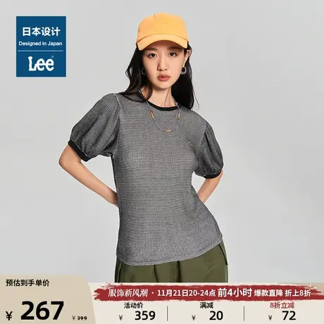 Lee日本设计23新品标准版型多色格纹泡泡袖女短袖T恤LWT00683图片