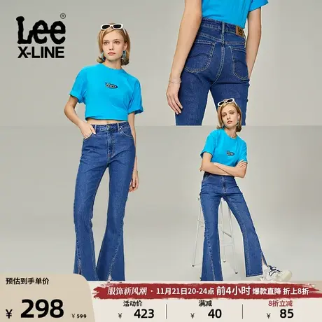 Lee23新品中蓝色下摆开叉女牛仔喇叭裤LWB005556101-020商品大图