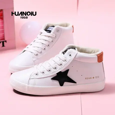 环球百搭高帮星星小白鞋女鞋ins潮流超火韩版休闲加绒棉鞋雪地靴图片