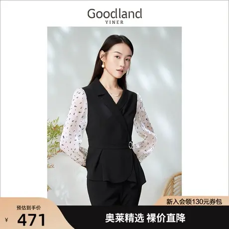 音儿美地女装2023春季新款撞色公主袖假两件收腰设计衬衫商品大图