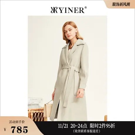 YINER音儿线上专选女装冬季中长款绵羊毛呢大衣高级感米色外套商品大图