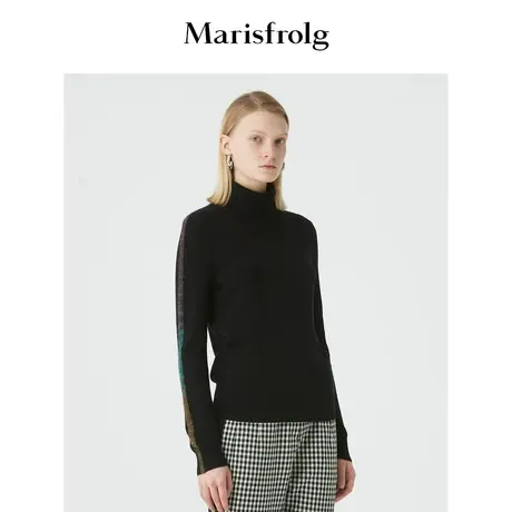 Marisfrolg玛丝菲尔羊绒2020年冬季新款高领拼接外穿毛衣毛针织衫商品大图