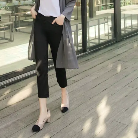 桔熊夏季七分裤子女装通勤纯色薄款凉爽高腰松紧直筒裤大码BA6059图片