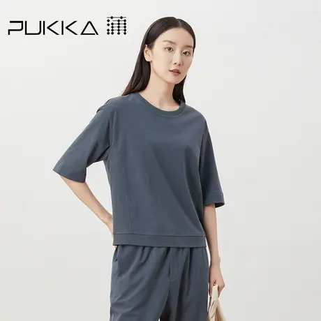 蒲PUKKA 运动感罗纹圆领T恤女宽松夏季休闲针织T恤衫商品大图