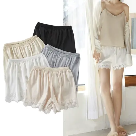 宽松版安全裤女防走光可外穿网红时尚白色蕾丝花边不透仿真丝丝绸商品大图