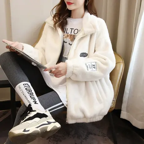 2023新款秋冬季韩版宽松百搭仿貂绒外套女装加绒加厚羊羔毛绒大衣图片