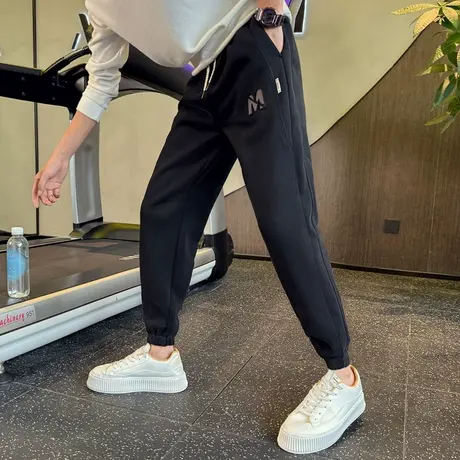 加绒卫裤男2023冬季加厚休闲裤个性字母轻熟风保暖束脚哈伦运动裤图片