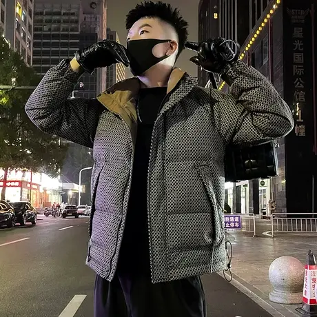 高级感千鸟格立领棉服冬季爆款撞色轻熟潮流韩版冬款棉衣外套ins图片