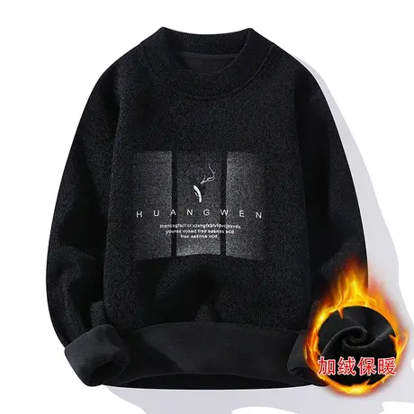 加绒加厚毛衣男士休闲冬季新款一体绒打底针织衫刺绣线衣潮流上衣商品大图