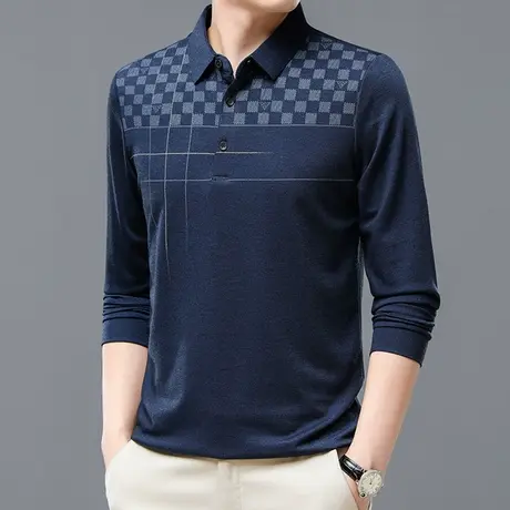 商务休闲丝光长袖t恤男士翻领polo衫2023秋季新款百搭潮流上衣服商品大图