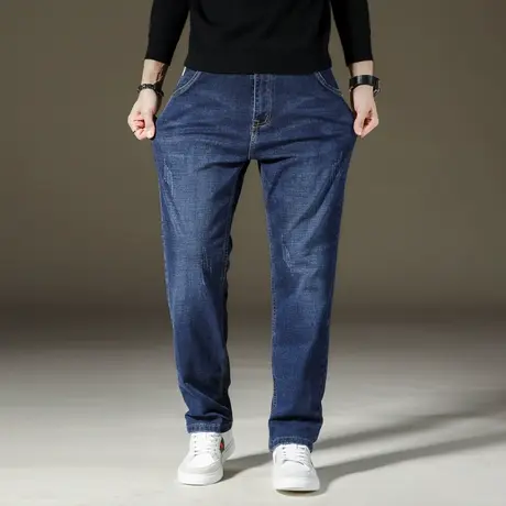冬季新款宽松直筒牛仔裤男弹力深裆大码长裤男休闲阔腿加肥加大码图片