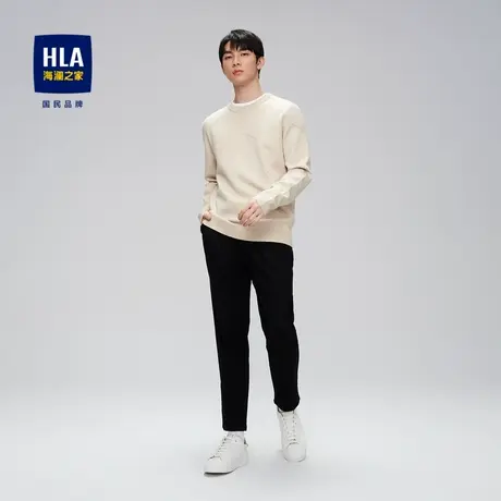 HLA/海澜之家2023时尚提花长袖针织衫圆领有型简约线条保暖毛衣男商品大图