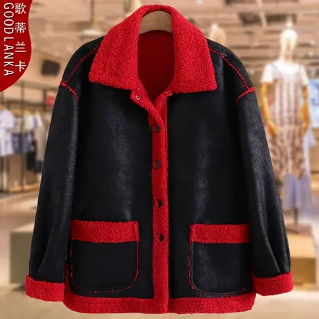 中年胖妈妈装秋冬装皮毛一体洋气时尚加肥加大码两面穿羊羔绒外套商品大图