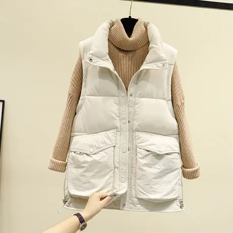 羽绒棉马甲女中长款韩版2023秋冬新款坎肩百搭棉背心外穿马夹外套图片