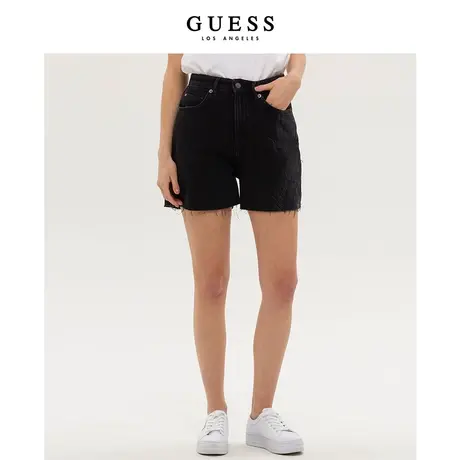 【38上新季】GUESS女士复古牛仔短裤高腰薄款印花毛边热裤商品大图