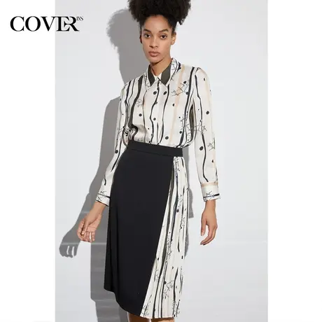 COVER春季仿真丝斜纹缎感印花衬衫图片