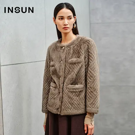 INSUN恩裳线上专选冬季美拉德皮草毛绒小香风外套图片